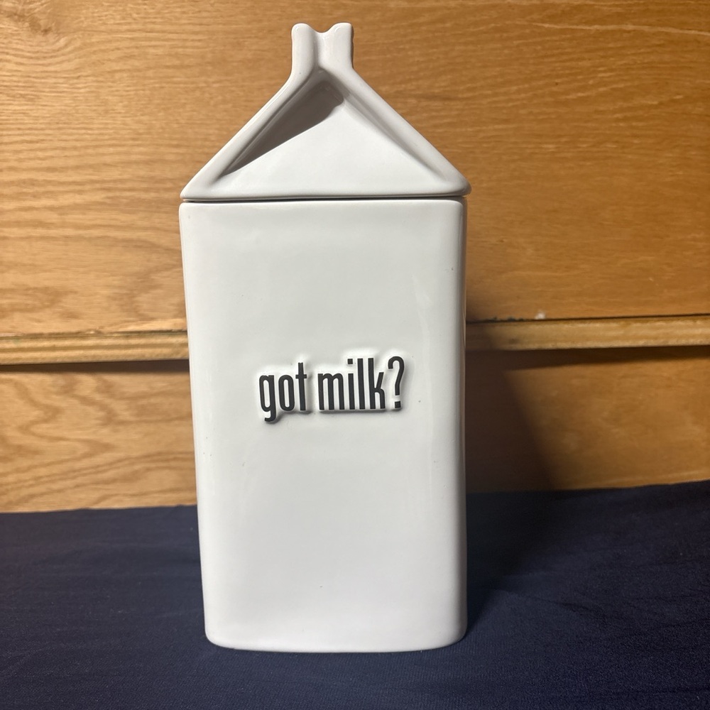 1999 White Ceramic Milk Carton Cookies Container